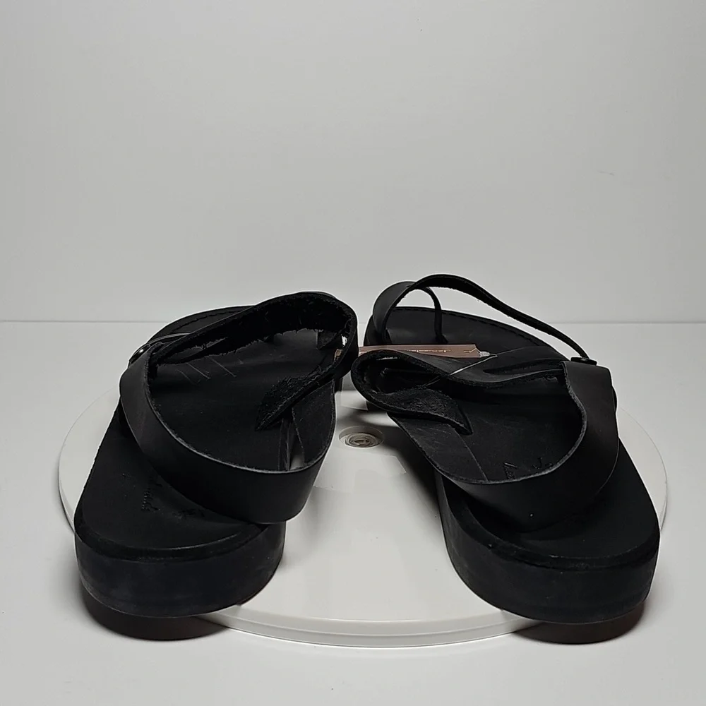Jerusalem Amos Flat Sandals Ankle Strap Toe Loop‎ Adjustable Leather Black 13 46